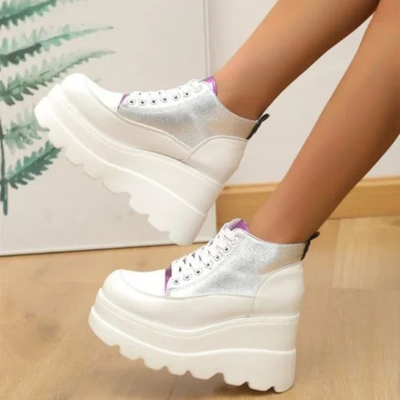 New Women's Front lace-up heightening ankle boots platform thick sole martin boo - Picture 8 of 12